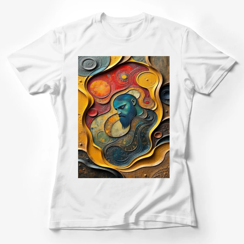 Mystical Cosmic Portrait in Turquoise and Gold Female T-Shirt