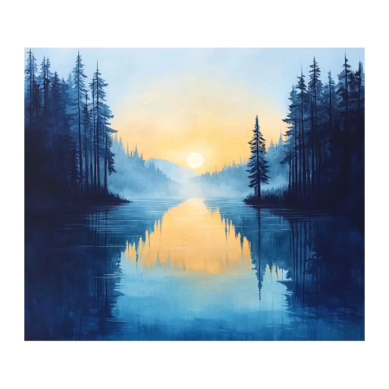 Serene Sunset Reflection on Mountain Lake Tapestry