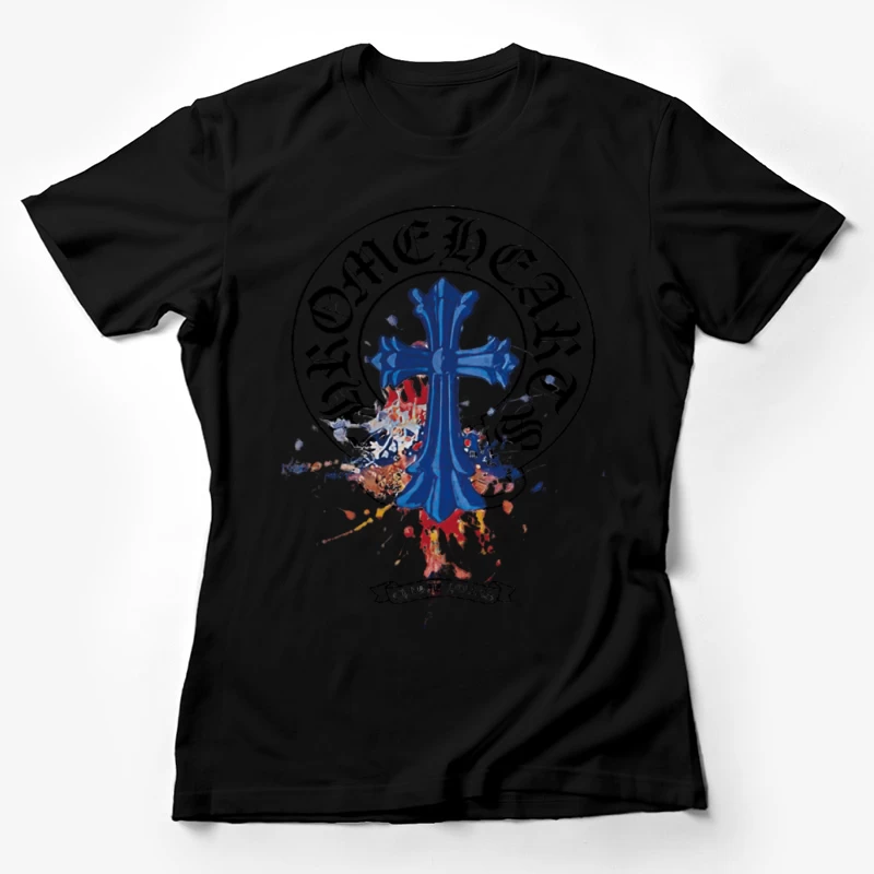 Blaues Kreuz auf gesprenkeltem Hintergrund Damen T-Shirt