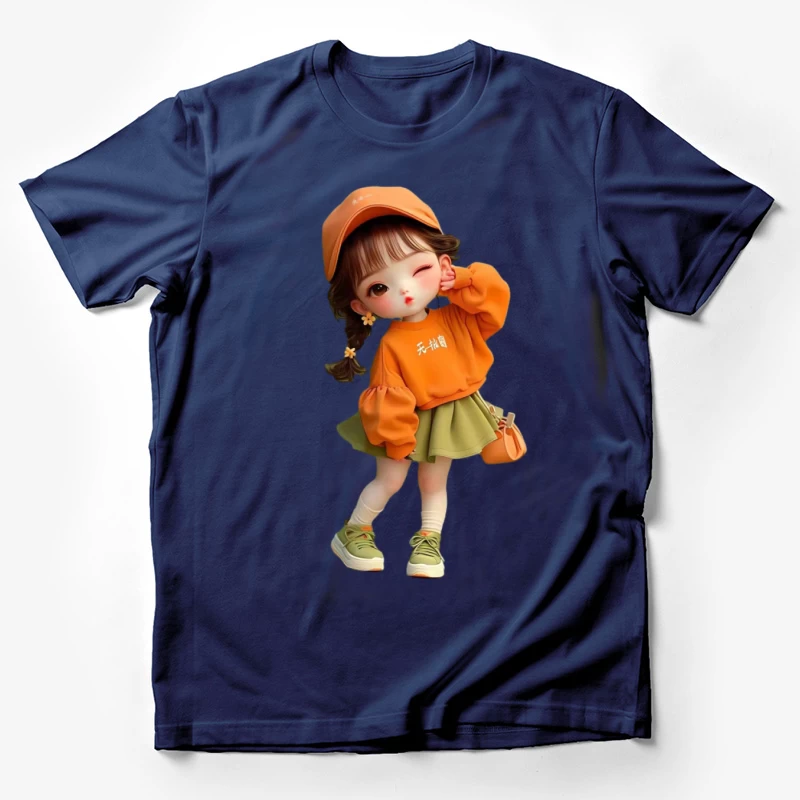 Niedliches Mädchen in Orange mit Accessoires Herren T-Shirt