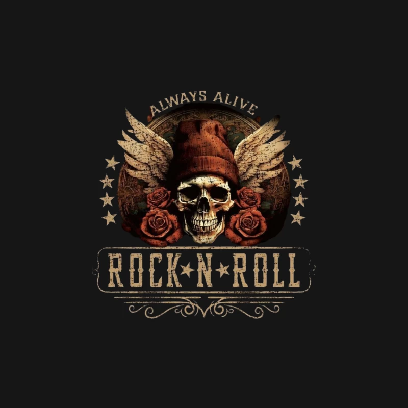 Rock and Roll Skull with Wings and Roses Male Long Sleeve T-Shirt