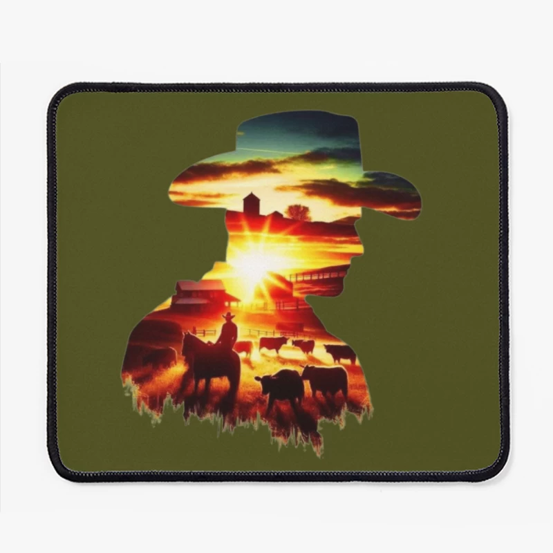 Silhouette of a Cowboy at Sunset Mouse Pad