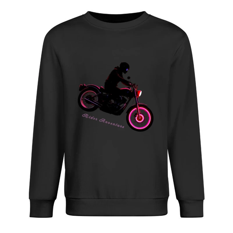 Neon-Glowing Vintage Motorcycle Rider Silhouette Male Pullover Sweatshirt