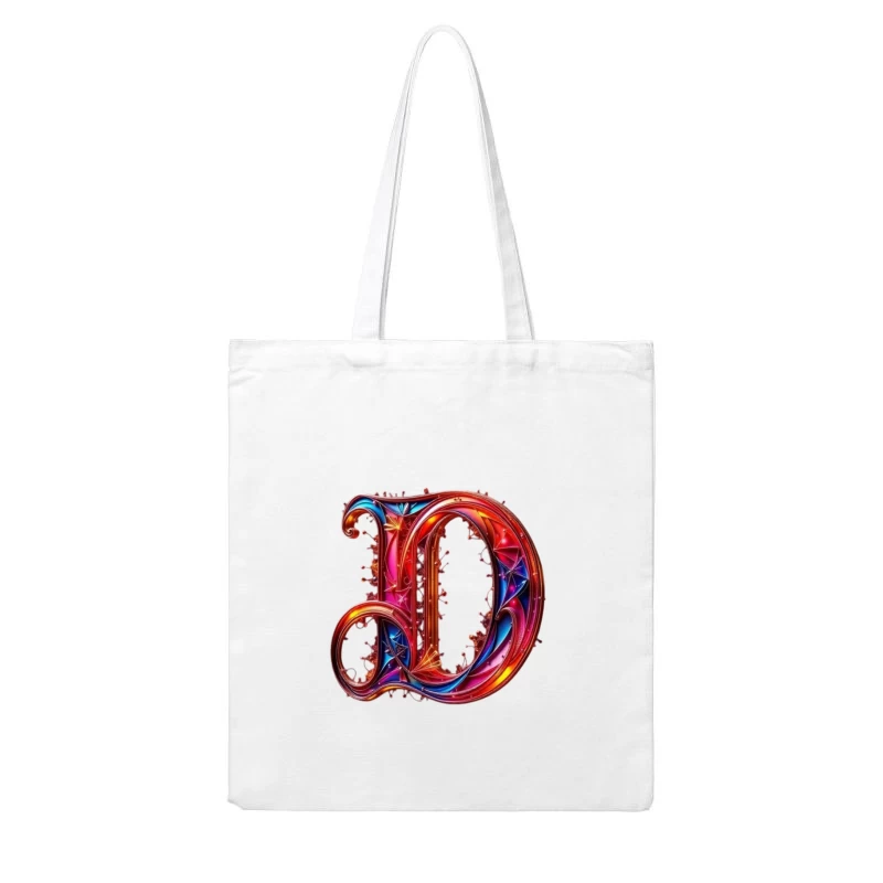 Ornate Gothic Letter D with Vibrant Red and Blue Design Cotton Tote Bag