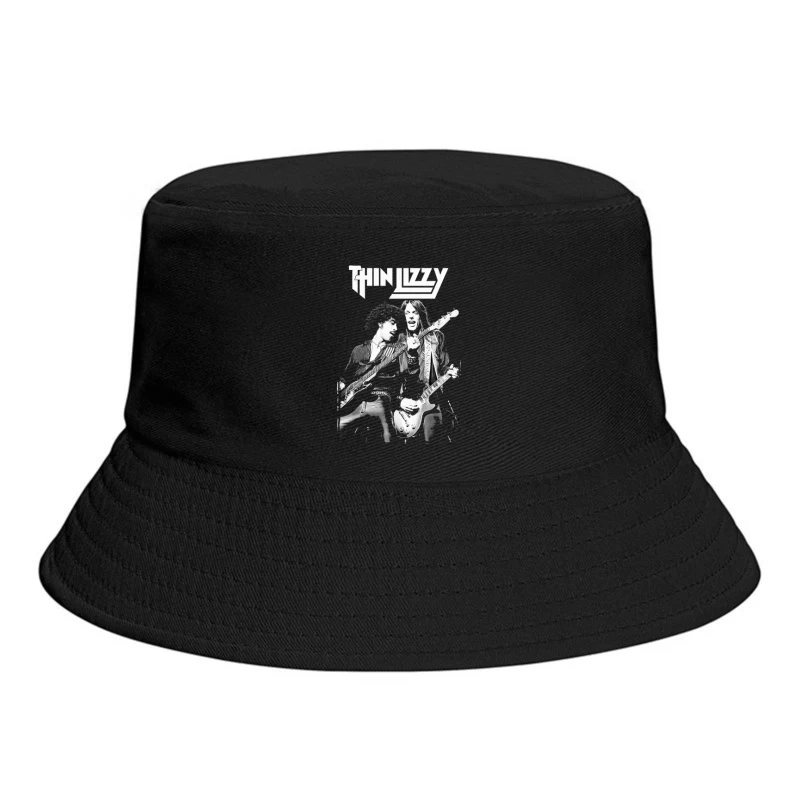 Thin Lizzy Rock Band Performance Sketch in Black and White Bucket Hat