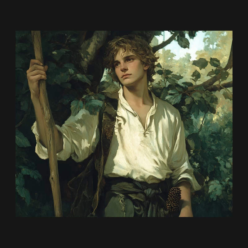 Romantic Portrait of Young Man in Forest with Staff Mouse Pad
