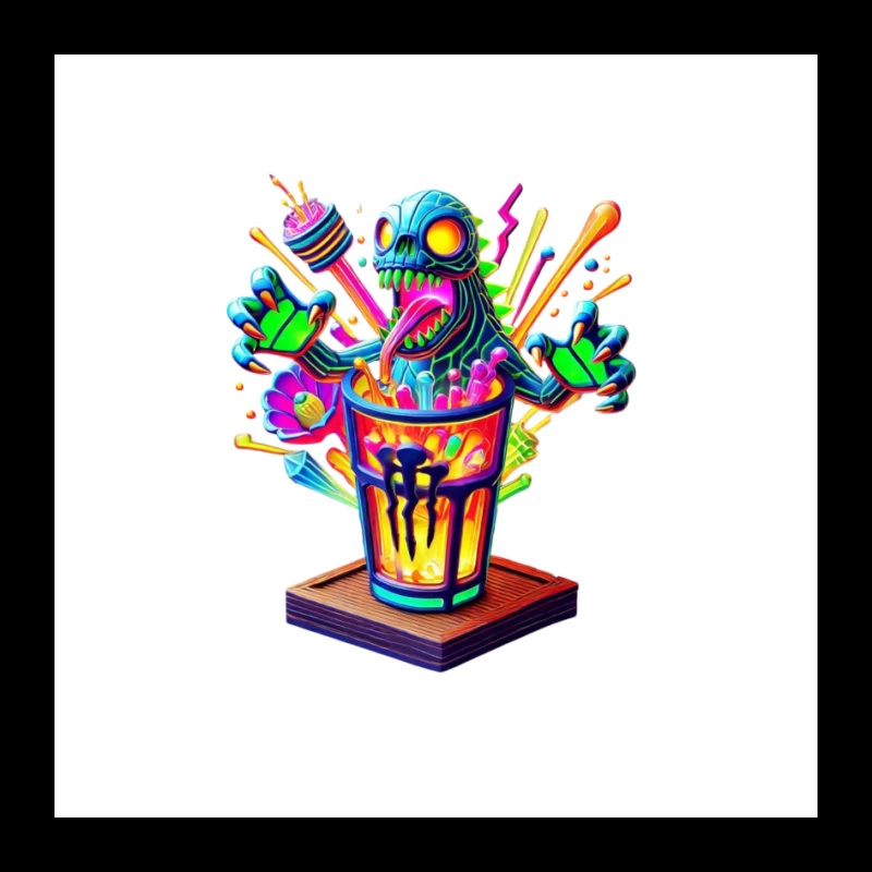 Psychedelic Monster Bursting from Colorful Drink Cup Pin