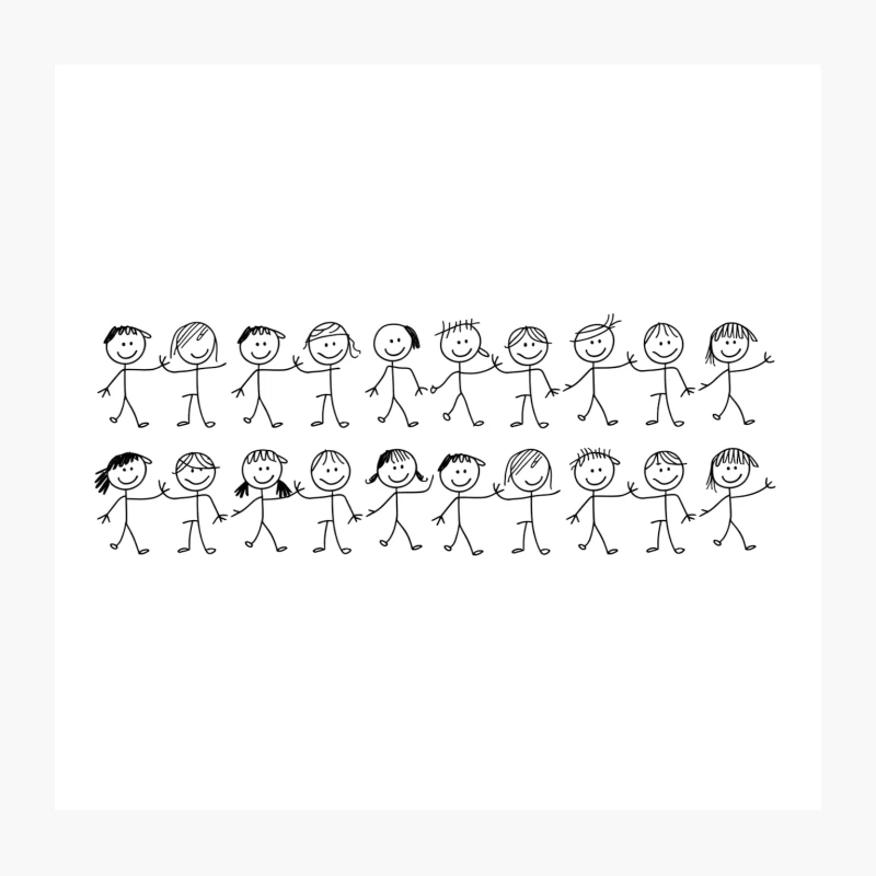 Cheerful Group of Stick Figure Children Throw Pillow