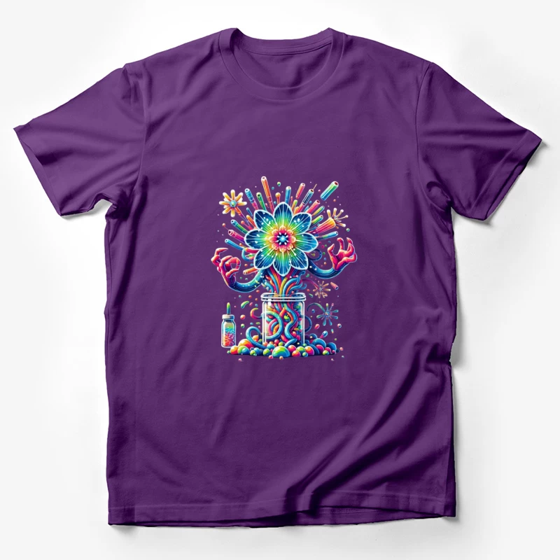 Vibrant Rainbow Flower Explosion from Mason Jar Male T-Shirt