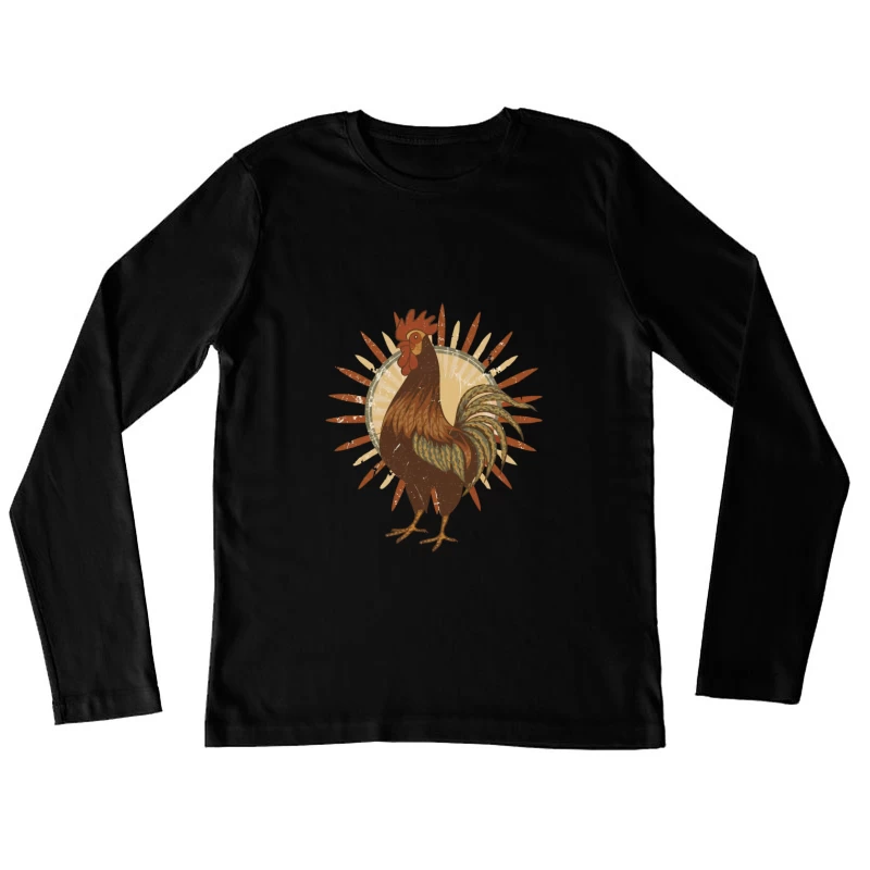 Vintage Sun Rooster T-Shirt Female Long Sleeve T-Shirt