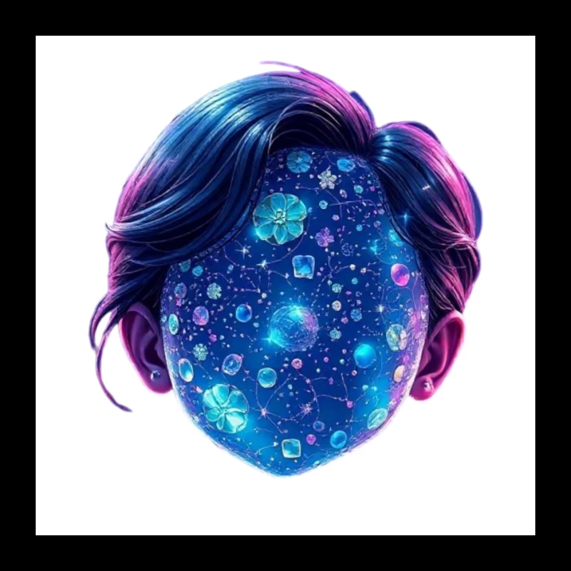 Ethereal Cosmic Portrait with Galaxy-Patterned Face Pin