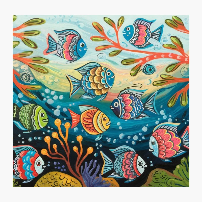 Vibrant Underwater Wonderland: A Whimsical Marine Art Scene Throw Pillow