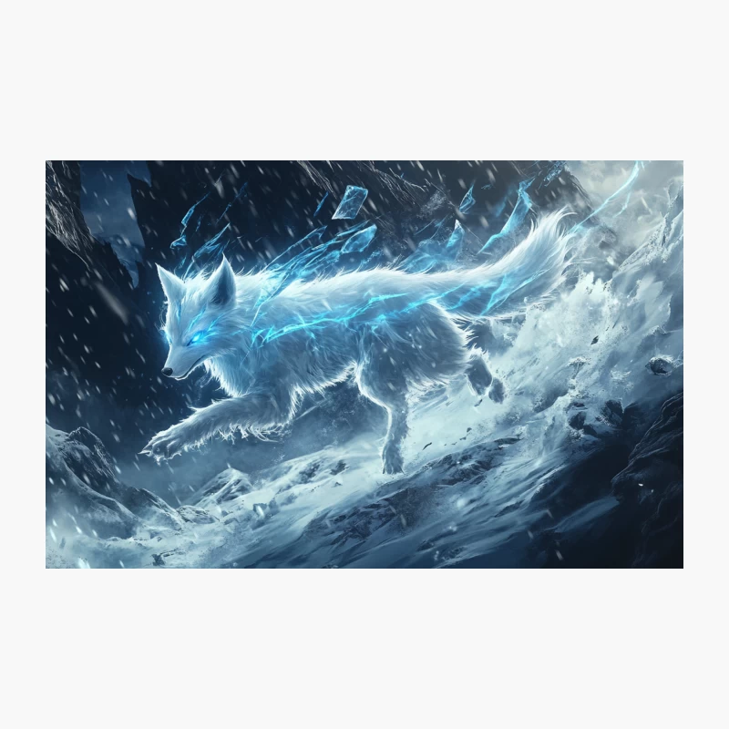 Ethereal Winter Wolf: A Glowing Spirit Animal in Snowy Fantasy Landscape Travel Mug