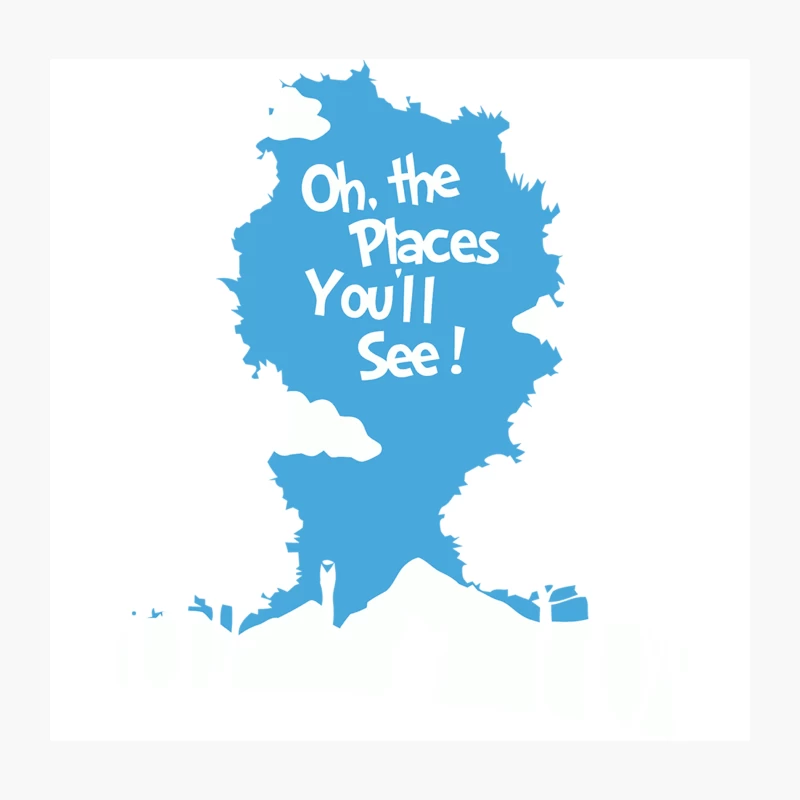 Inspirational Dr. Seuss Quote on Blue Silhouette: Adventure Awaits Throw Pillow