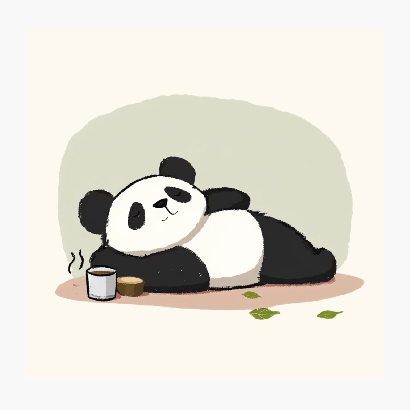 Lazy Panda's Coffee Break: A Cute Cartoon Illustration Throw Pillow