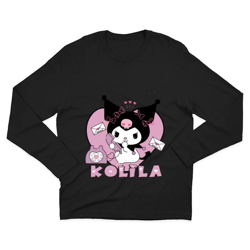 Süßes Kuromi-Design mit Telefon und Briefen Herren Langarm T-Shirt