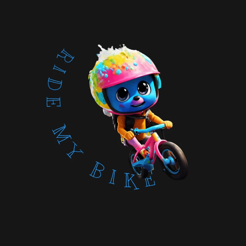 Cute Blue Animated Character Riding Colorful Bike with Safety Helmet Mouse Pad