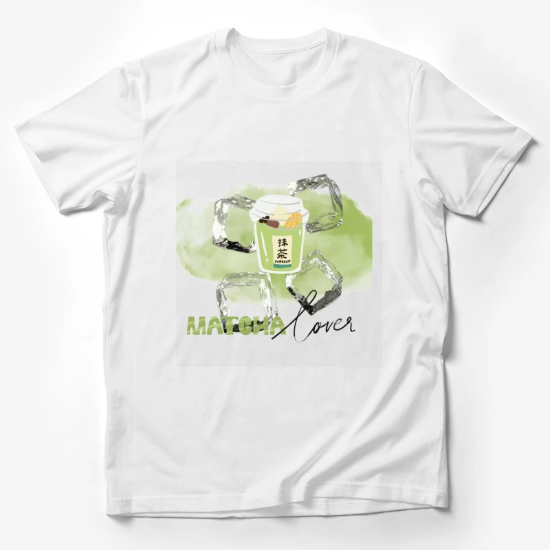 Cute Matcha Latte Cartoon in Glass Cup Male T-Shirt