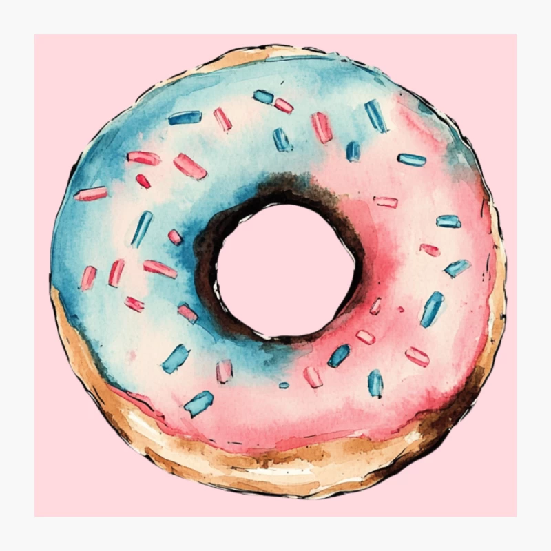 Watercolor Illustration of a Sprinkled Donut Dessert Pin