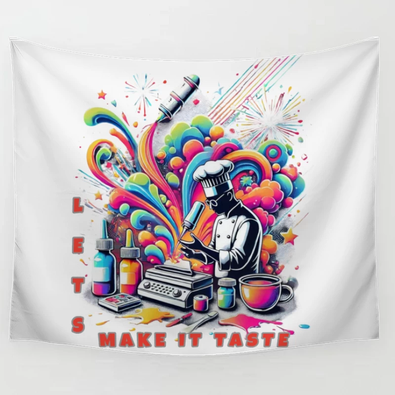 Psychedelic Chef's Culinary Creation Explosion Tapestry