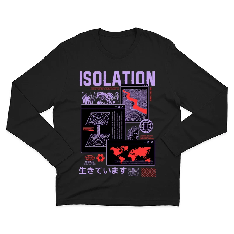 Digitales Isolationsdesign mit geografischen Elementen Herren Langarm T-Shirt