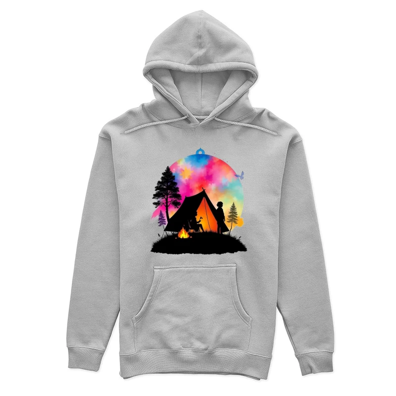 Magical Camping Night Under Colorful Aurora Sky Female Pullover Hoodie