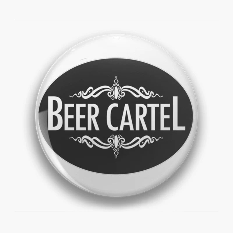 Elegant Black and White Beer Cartel Logo with Ornamental Frame Pin