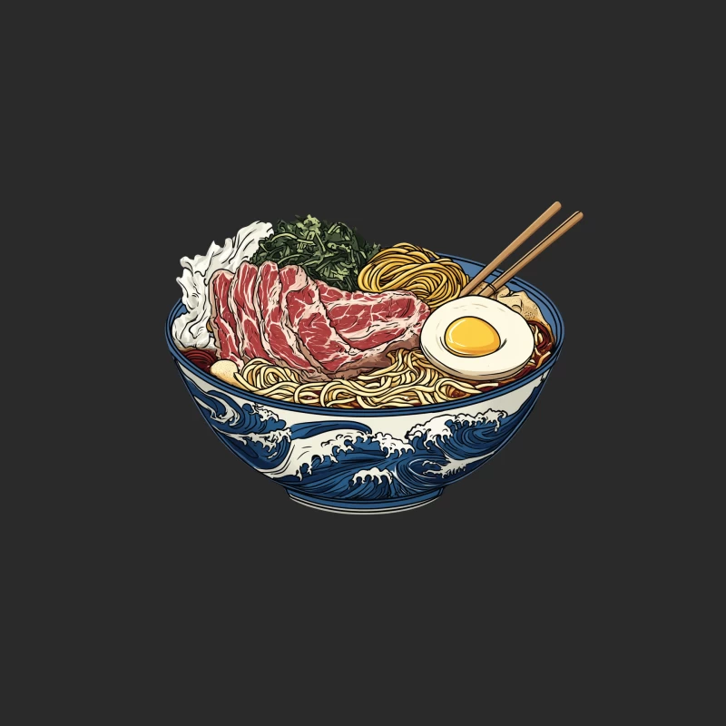 Artistic Japanese Ramen Bowl with Wave Design Baseball Cap
