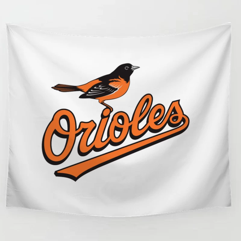 Baltimore Orioles MLB Baseball Team Logo with Orange Bird Mascot Tapestry