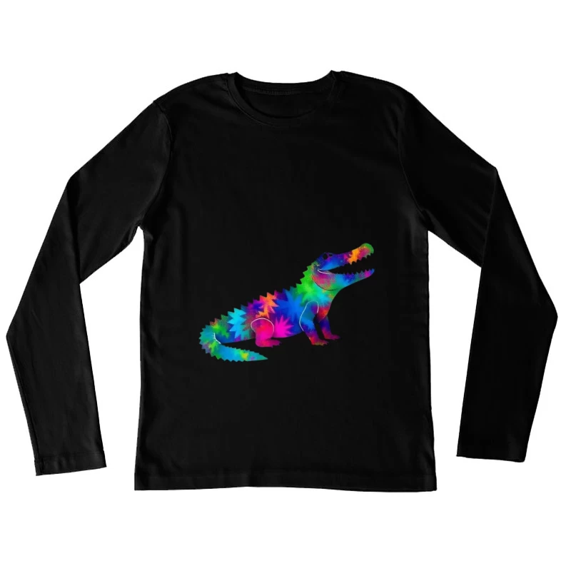 Rainbow Tie-Dye Dinosaur Digital Art Female Long Sleeve T-Shirt