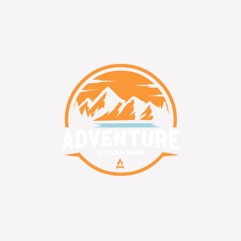 Abenteuerlogo mit Bergen und Sonnenuntergang Damen T-Shirt