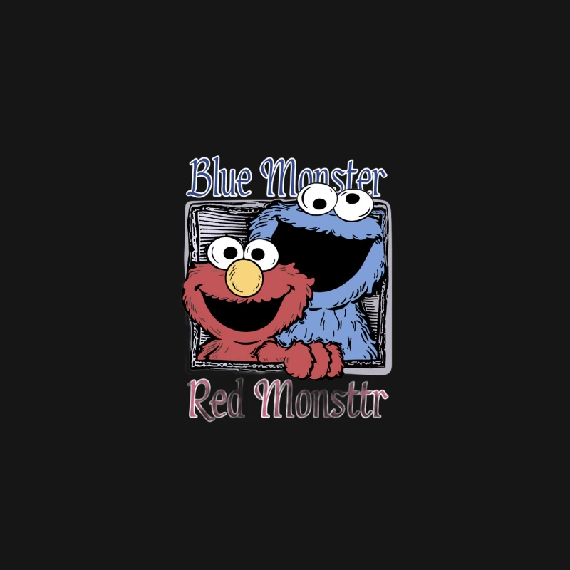 Blaues und rotes Monster Zeichnung Herren T-Shirt