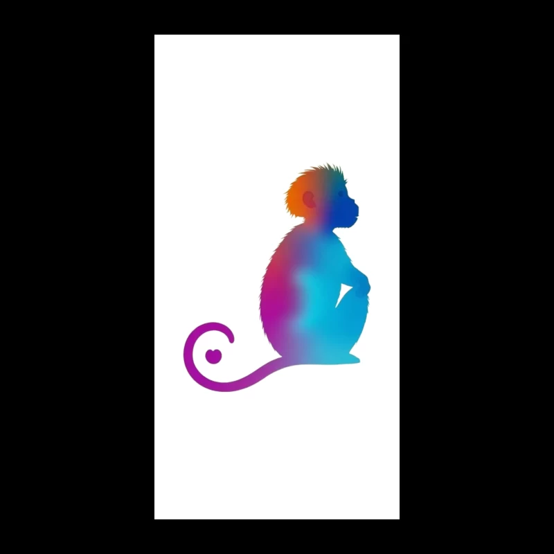 Colorful Gradient Monkey Silhouette with Curled Tail iPhone Case