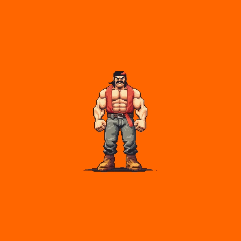 Retro Pixel Art Muscular Fighter in Red Vest Desk Mat