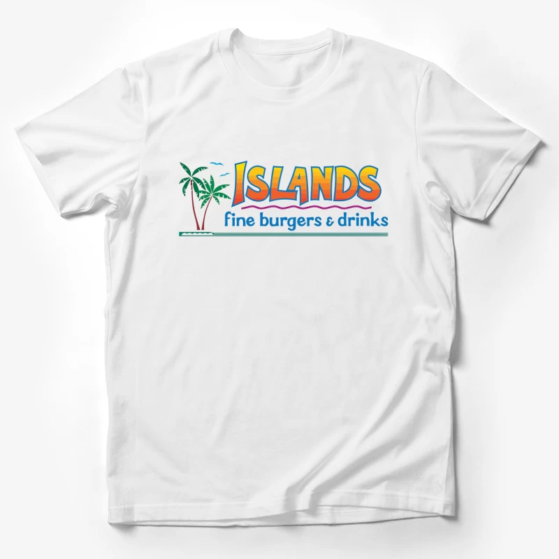 Islands Restaurant Tropical-Themed Burger & Drinks Logo Male T-Shirt