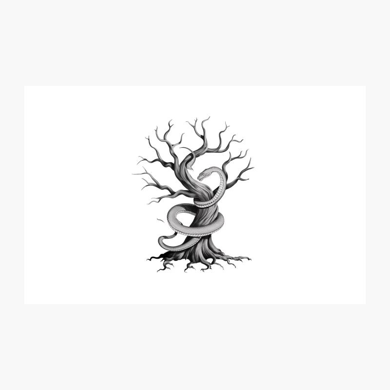 Twisted Tree with Serpent: A Surreal Monochrome Illustration Travel Mug