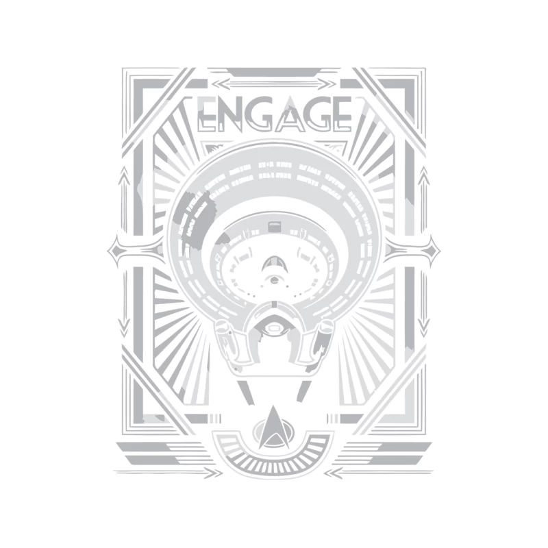 Futuristic Star Trek Enterprise Geometric Design with "Engage" Command Tapestry