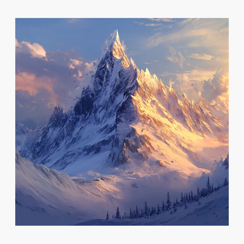 Majestic Snowy Mountain Peak at Sunset Throw Pillow