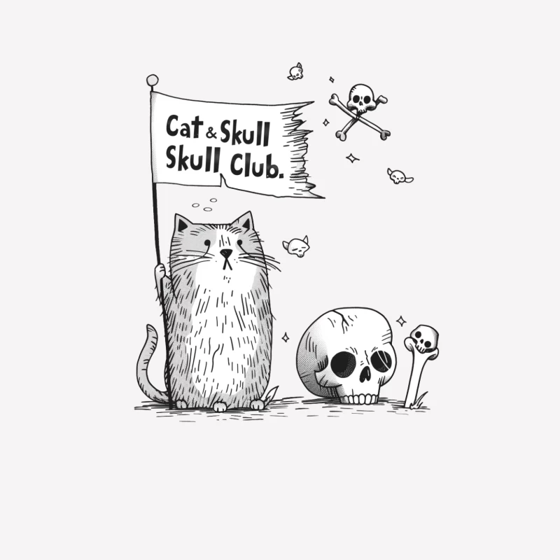 cat skull illustration cartoon flag humor gothic whimsical Female T-Shirt