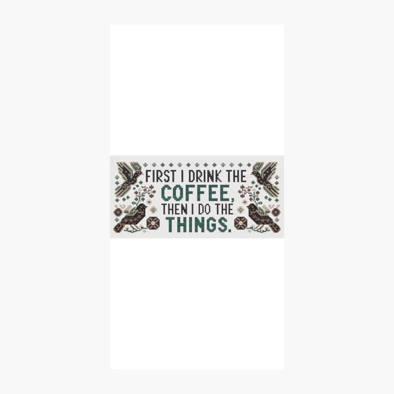 Humorous Coffee Quote Cross Stitch with Bird Motifs iPhone Case