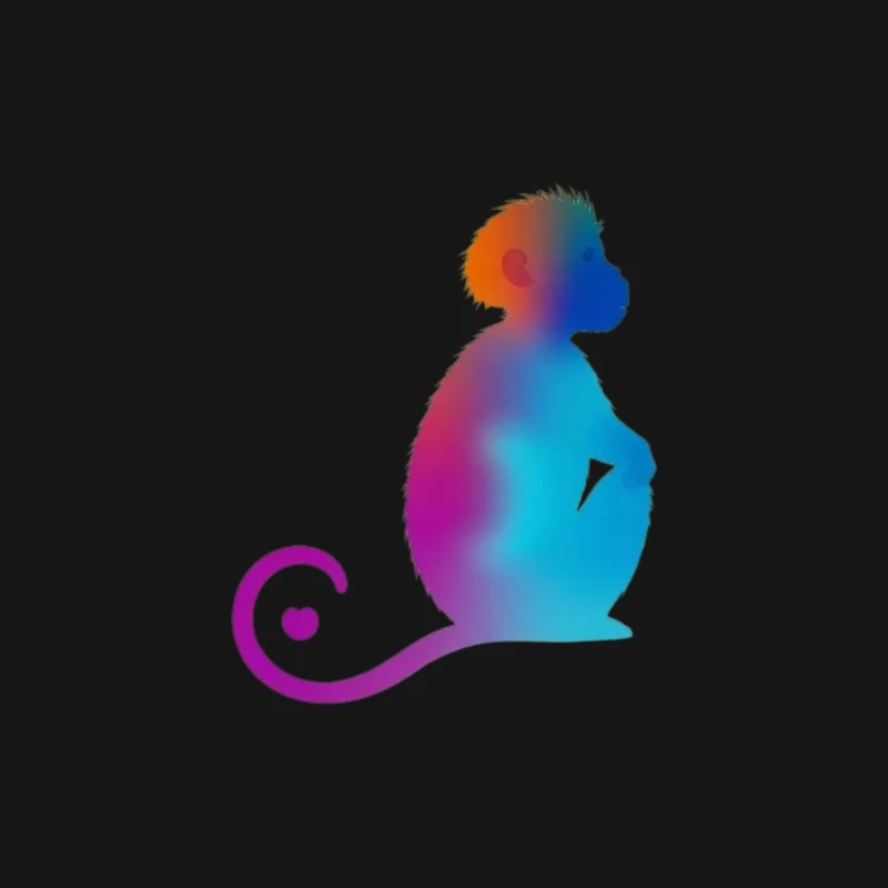 Colorful Gradient Monkey Silhouette with Curled Tail Female Long Sleeve T-Shirt