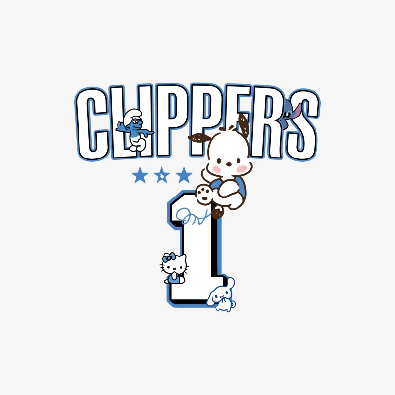Niedliche Charaktere und Clippers-Design Herren Langarm T-Shirt