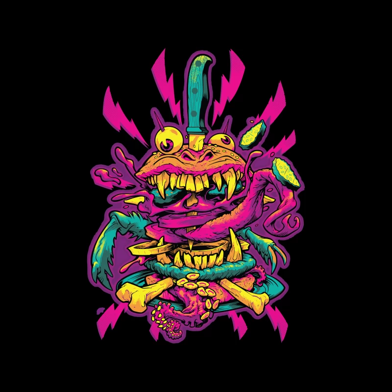 Colorful Grotesque Monster with Knife Tapestry