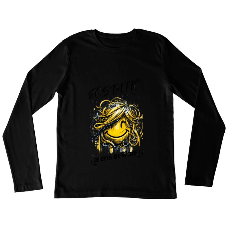 Lächelnde, abstrakte, emoji, künstlerische Skizze Damen Langarm T-Shirt