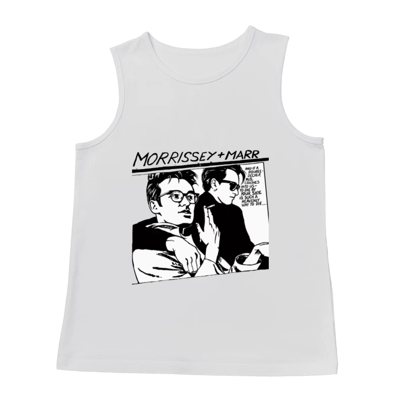 Black and White Comic Style Portrait of Morrissey and Marr with Dark Humor Quote Male Tank Top