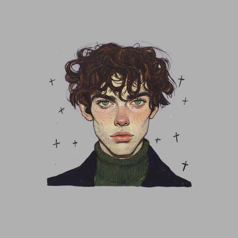 Artistic Portrait with Green Eyes and Turtleneck Male Tank Top