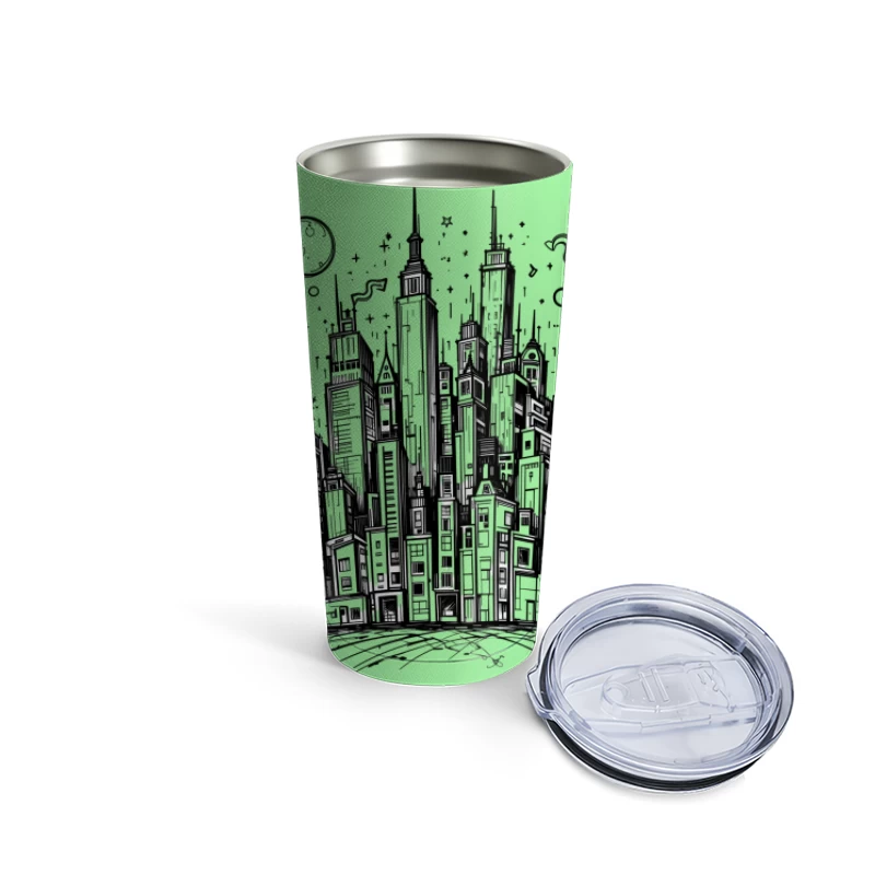Urban Black and White Cityscape Illustration Travel Mug