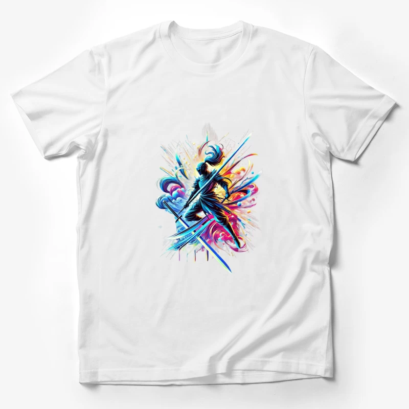 Vibrant Samurai Warrior in Dynamic Motion Male T-Shirt