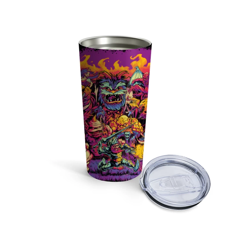 Epic Fantasy Battle with Colorful Monsters Travel Mug