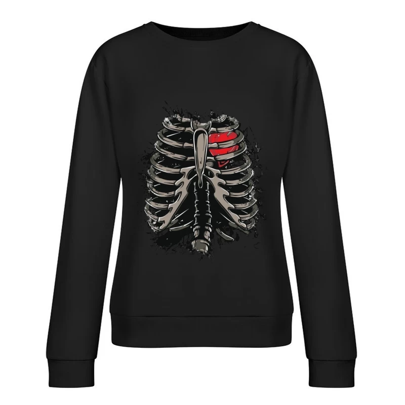 Anatomical Illustration of a Skeleton with a Heart Female Pullover Sweatshirt